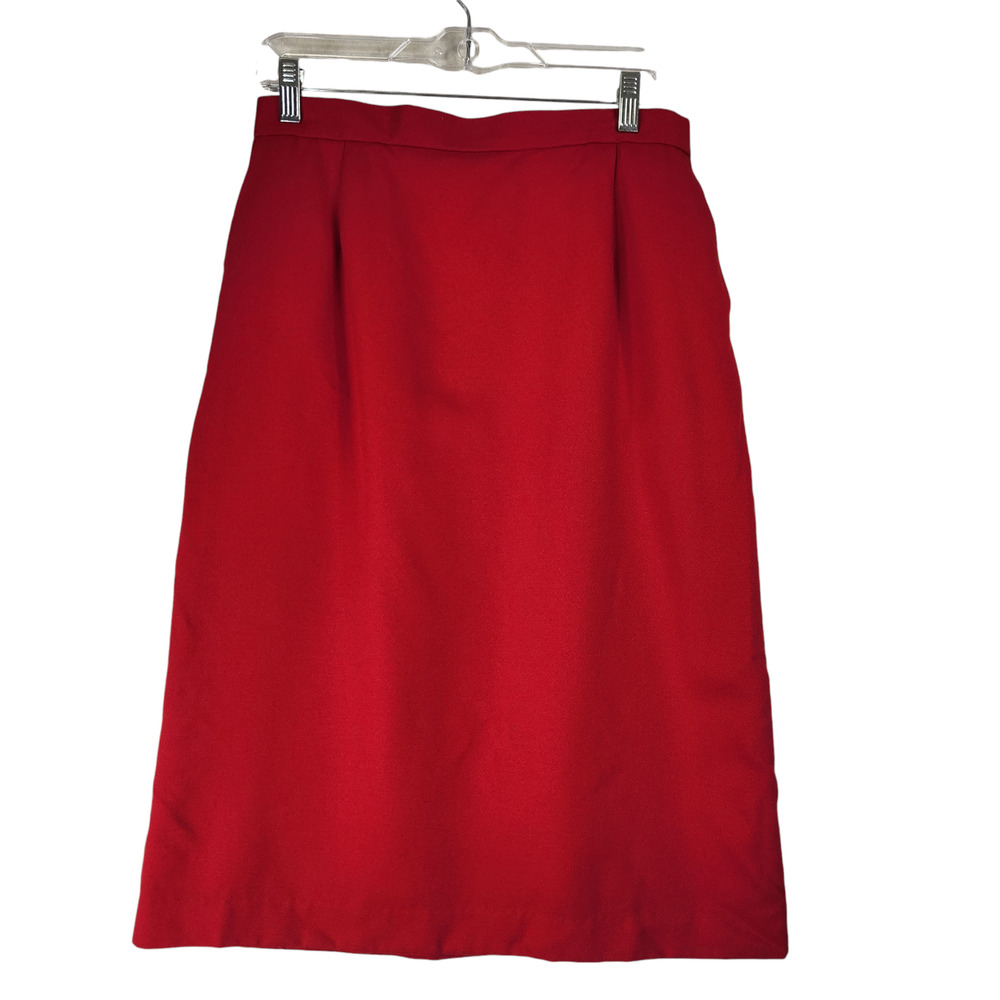 Vintage Koret Pencil Skirt 12P Petites Solid Red Union Made Wool Blend Holiday